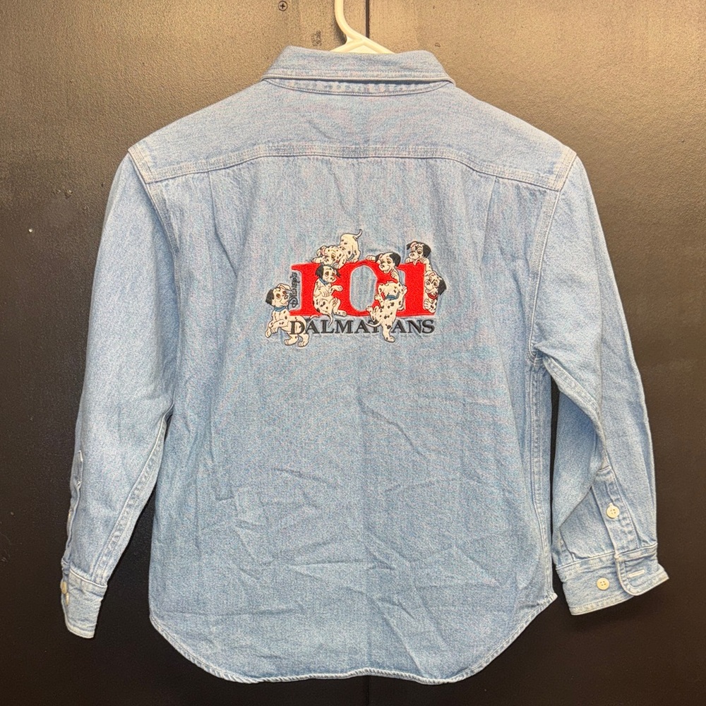 Vintage 90s Disney Store 101 Dalmations Button Up Shirt Medium Denim Embroidered